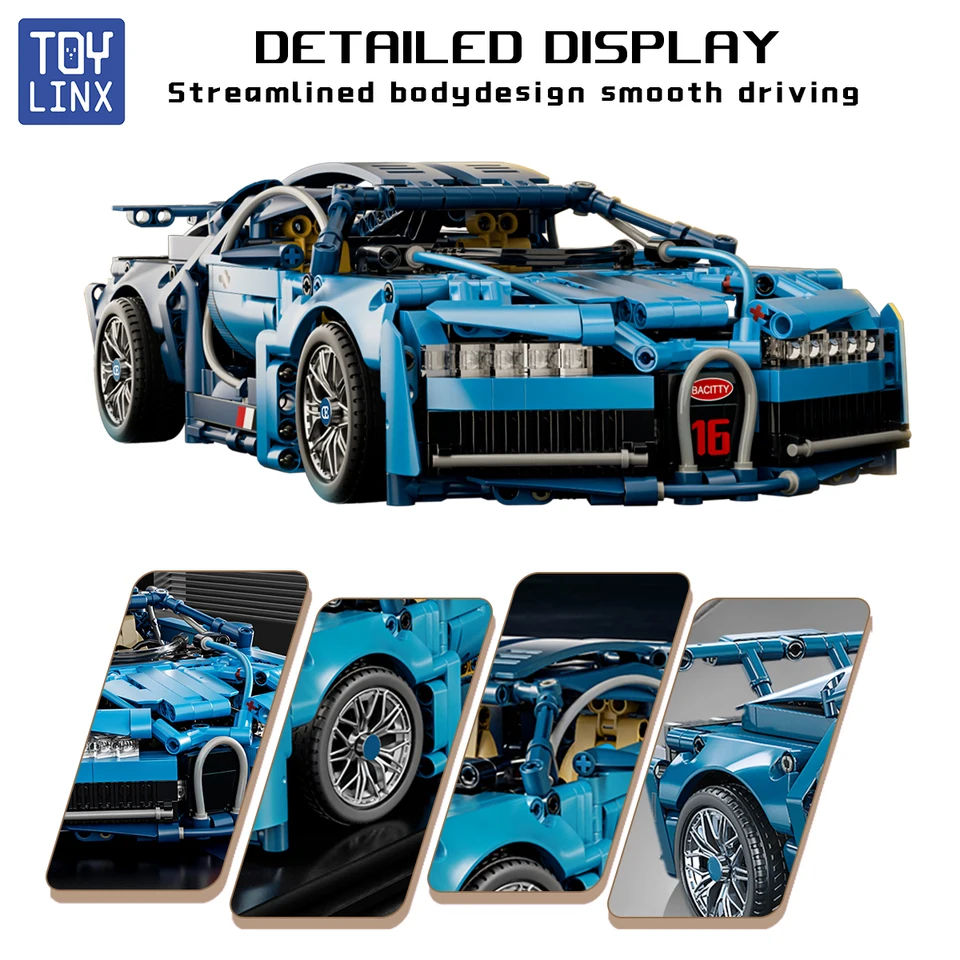 1:14 Blue Bugatti Car 1144ks stavebné bloky a model konštrukcie hračiek pre deti dospelých Vianoce Veľká noc alebo Halloween Darček