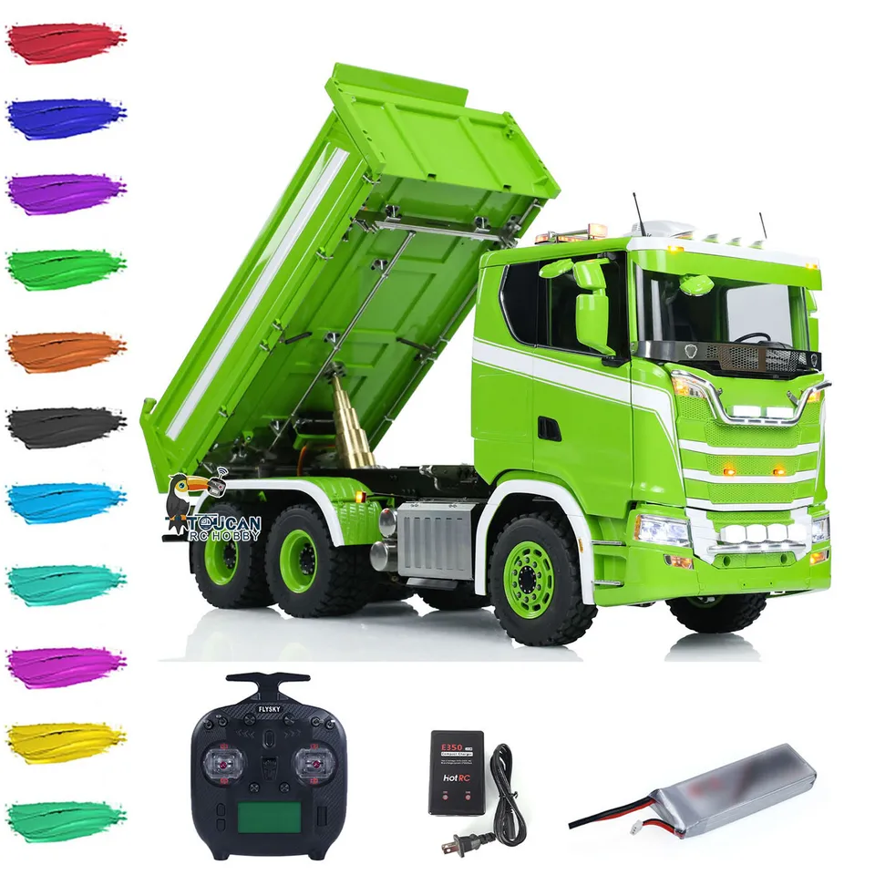 1/14 LESU 770S 6x6 RC Hydraulický sklápací vozík 3-cestné diaľkové ovládanie Tipper kov 3AXLE Tipper Maľovaný svetlo zvukový systém model