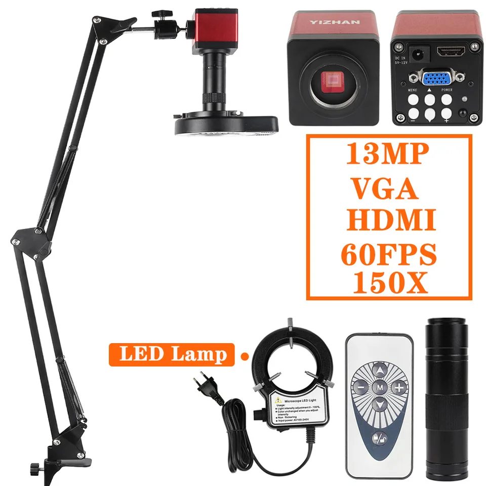 1-150X objektívu 13MP HD displej Digital VGA Camera nastaviteľné LED svetlo Priemyselné elektrónové mikroskopové skladacie soketové PCB Spájnutie PCB