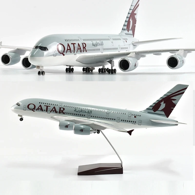 1: 160 mierka veľké modelka lietadla Qatar A380 Plany Modely Diecast Airplanes s LED svetlom pre zber alebo darček