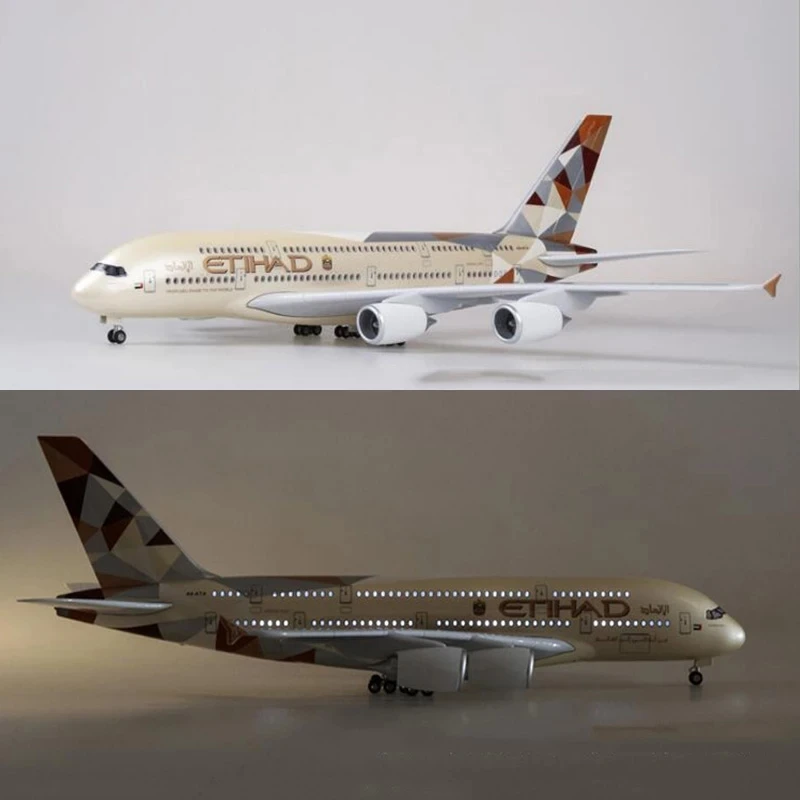 1/160 Stupnica 50,5 cm lietadla A380 Etihad Airline Model W Light and Wheel Diecast Resin Plane for Collection Display Hračky dary