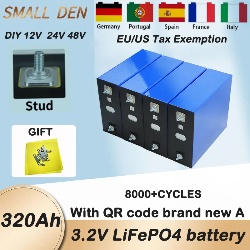 1-16ks Doprava zdarma, úplne nová 3,2 V 320AH LIFEPO4A DIY 12V 24V 48 V Nabíjateľná lítiumfosfátová batéria bezdotátne