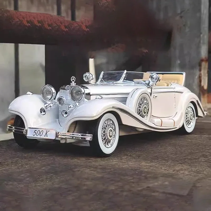 1:18 1936 Mercedes Benz 500k Classic Vintage Vozidlo Zliatina kovov odierač automobilu Model zvuk a svetlo zbierka Hobby Gif pre chlapca