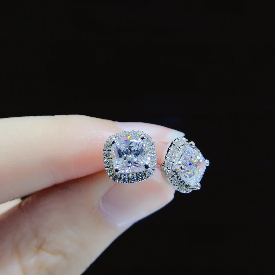 1/2/3 Carat Cushion Cut D Color Diamond Stud náušnice pre jej pevné 14k biele zlaté zásnubné šperky E031