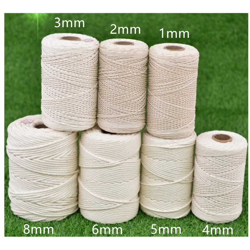 1/2/3 mm 4 mm 5 mm 6 mm 8m 8m makrame lano Twisted String Cotton Cord pre ručne vyrobené prírodné béžové lano DIY HOME Svadobné doplnky darček