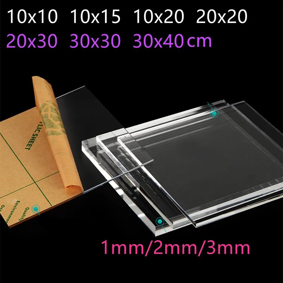 1/2/3ks 1/2/3 mm hrúbka priehľadná bezfarebná akrylová doska Perspex Plexi Sklenená doska Plastová organická plech metakrylat
