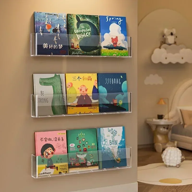 1/2/3ks na stenu pripevnenú akrylovú knižnicu pre detské snímky Čítanie časopisu Brožník držiak vinyl vinyl rekord Shel