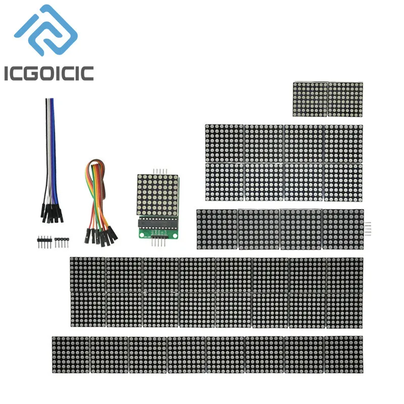 1/2/4/8-bit MAX7219 60 × 60 bodový modul Mikrokontrolér LED displeja pre DIY Kit s káblom