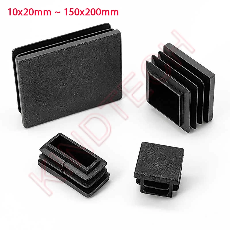 1/2/4/8ks čierny obdĺžnik PP PLASTNÝ BLANKING END CAP 10X20MM ~ 150x200mmtube Rúrky