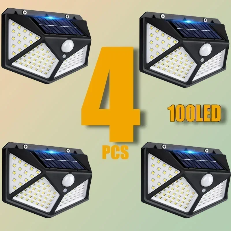 1/2/4ks nové solárne svetlá vonkajšie nástenné lampa PIR Motion Sensor 100Led Solar -Powed Sunlight Street Light for Garden Courtyard