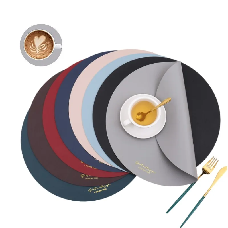 1/2/6sety okrúhle stolové prestieranky a tácka sada luxusných tvarov Fuax PU Coffe Table Mat Kavia