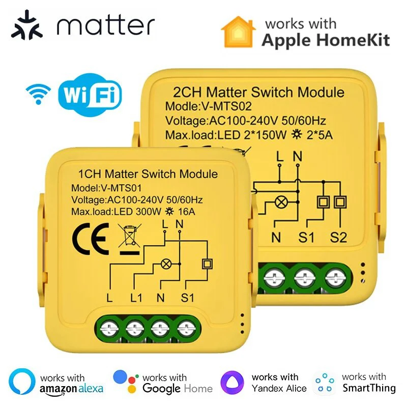 1/2 Gang Matter WiFi Smart Switch Modul Smart Home Automation Relay Breaker Práca s HomeKit SmartThings Alexa Google Home