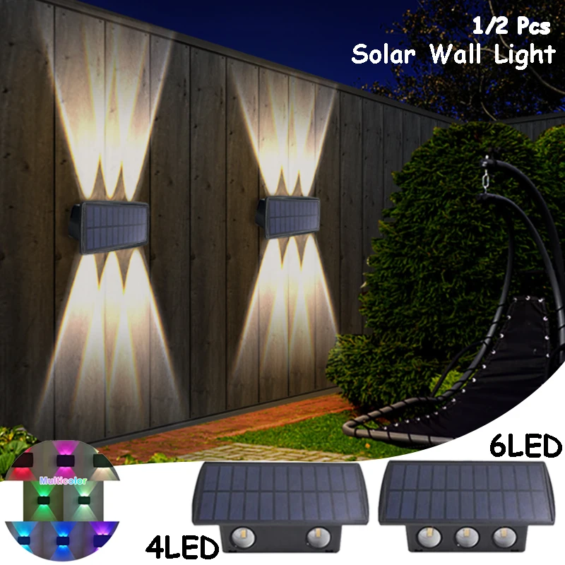 1/2 ks LED solárnej nástennej lampy Outdoor Spotlight nepremokavé horné a dolné osvetlenie pouličné svetlo pre balkón Wall Courtyard Garden