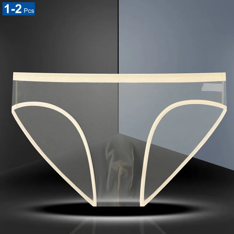 1-2 ks sexy plne priehľadné mužské sieťové spodné prádlo Ultra tenké priedušné hodvábne hodvábne bezšvové briefy erotické samec Underpants