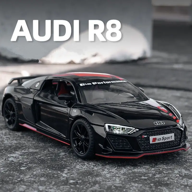 1:24 Audi R8 V10 Plus zliatiny Performance Model športových automobilov Diecast Metal Hračky Racing Model Model zvuku a svetlo simulácia Darček pre deti