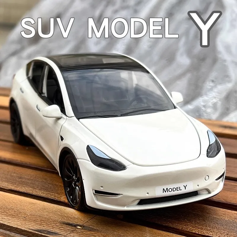 1:24 Model Y Zliatinový model simulácia automobilu Zvuk a ľahké ťahanie späť hračky kovové kovové SUV Elektrické autá Collection Collection Darček