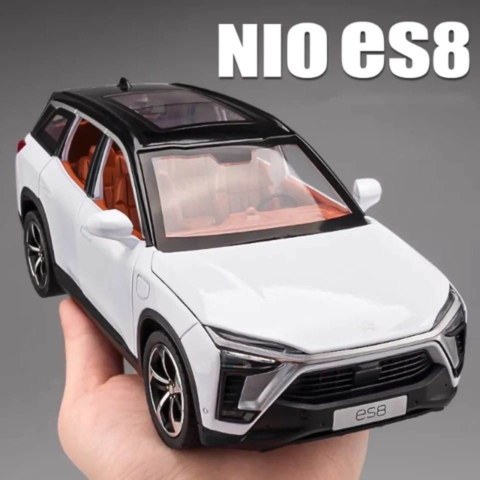 1:24 NIO ES8 zliatiny Miniatúrne hračky Model kovový diekast zvukový svetlo Prus zadné dvere Otvorené nové energetické vozidlá zbierka Kid Hray