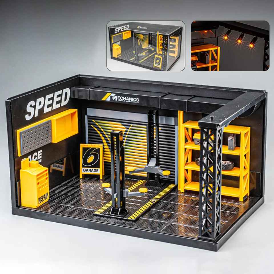 1/24 stupnica Diorama Car Garage Diorama CAR Showcase Scene Decoration Model Displej auta Workshop scéna Model Model opravovne Model
