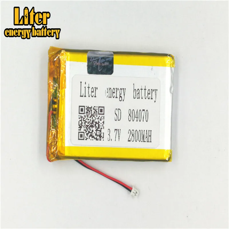 1,25 mm 2pin konektor 3,7V 804070 2800 mAh LiPo batéria, elektronické knihy GPS PDA Rekreačné stroje napájacie banky Nabíjateľná batéria