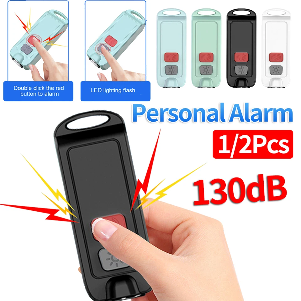 1/2ks 130db osobný bezpečnostný alarm s LED svetlami núdzový bezpečnosť Alarm Keychain Osobné bezpečnostné zariadenia Nabíjateľné