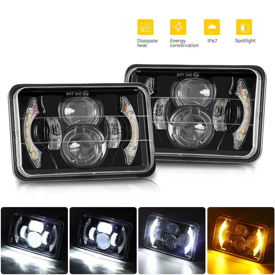 1/2ks 4x6 palca obdĺžnika LED svetlomet Hi/lo Beam DRL Auto svetlomet pre nákladné auto Jeep Chevy Ford Ford Accessory Accessories