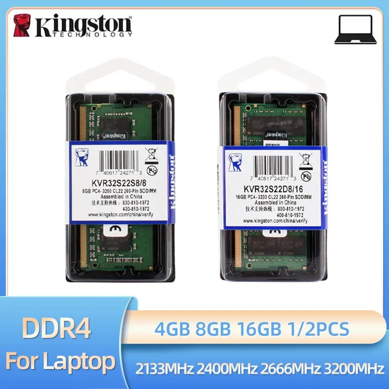 1/2pcs Kingston Memoria RAM DDR4 4 GB 8 GB 16 GB 3200MHz 2666MHz 2400MHz 2133MHz laptop pamäť PC4-21300 25600 Sodimm notebook RAM RAM RAM RAM RAM