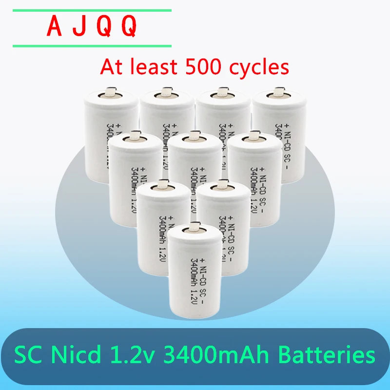 1,2V 3400 mAh SC Ni-CD Nabíjateľná batéria 22420 Sub C bunka s zváracími karbónmi pre elektrický vŕtací skrutkovač