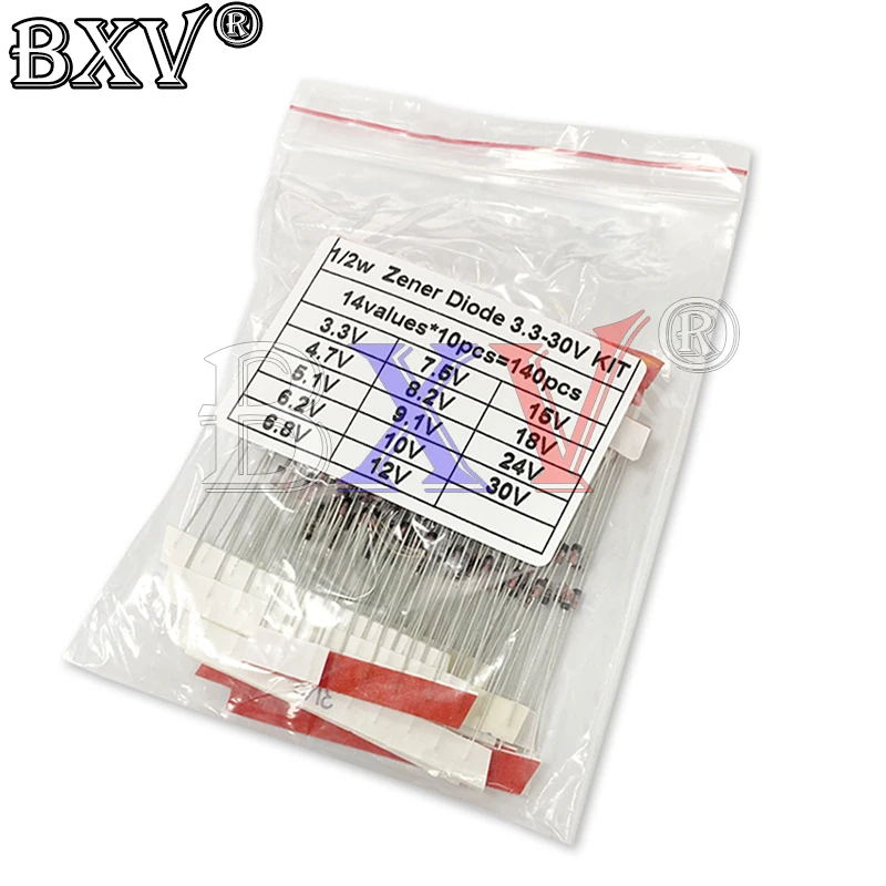 1/2W 0,5 W Zener Diód 3,3-30V Sortovaný sortiment set novú elektronickú súpravu DIY 14 Values*10ks = 140ks