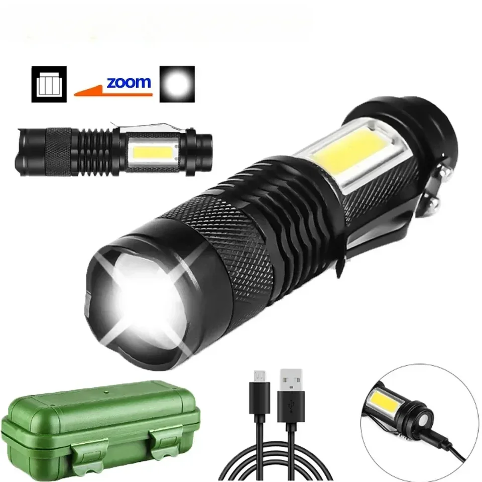 1/3/5/7 PCS Mini LED baterka COB+XPE Prenosná kempingová kemping Lucerna Zoomable Focus Light Tactical baterka s klipom pera