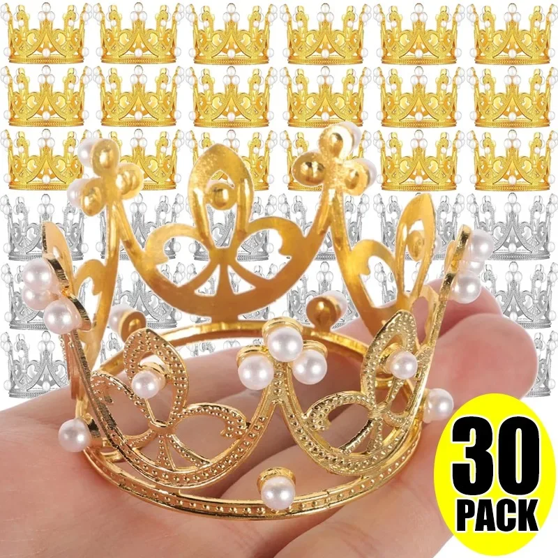 1/30ks Crown Cake Dekorácie zlato strieborná perla koruna Topper Mini princezná hlava dekorácie Narodeniny svadobné dekorácie Dodávky