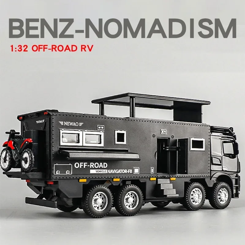 1:32 Mercedes Benz Nomadizmus mimo cesty Vozidlo RV zliatiny Model Zbierka automobilov Diecast Miniatúrna hračka Zvuk a ľahká hračka pre deti darček