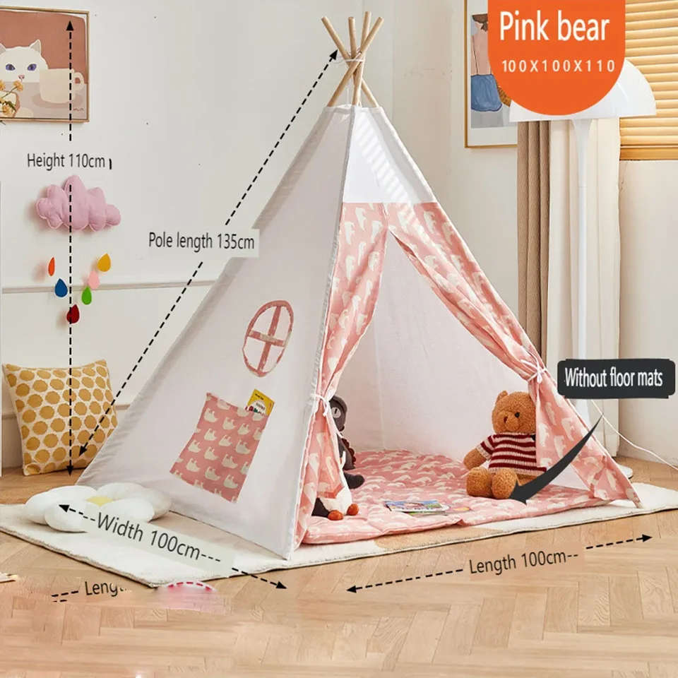 1,35 m detský stan teepee stan pre deti prenosný dom Tipi infantil pre deti Play House Detsts Stany Svetlá dekorácie koberec