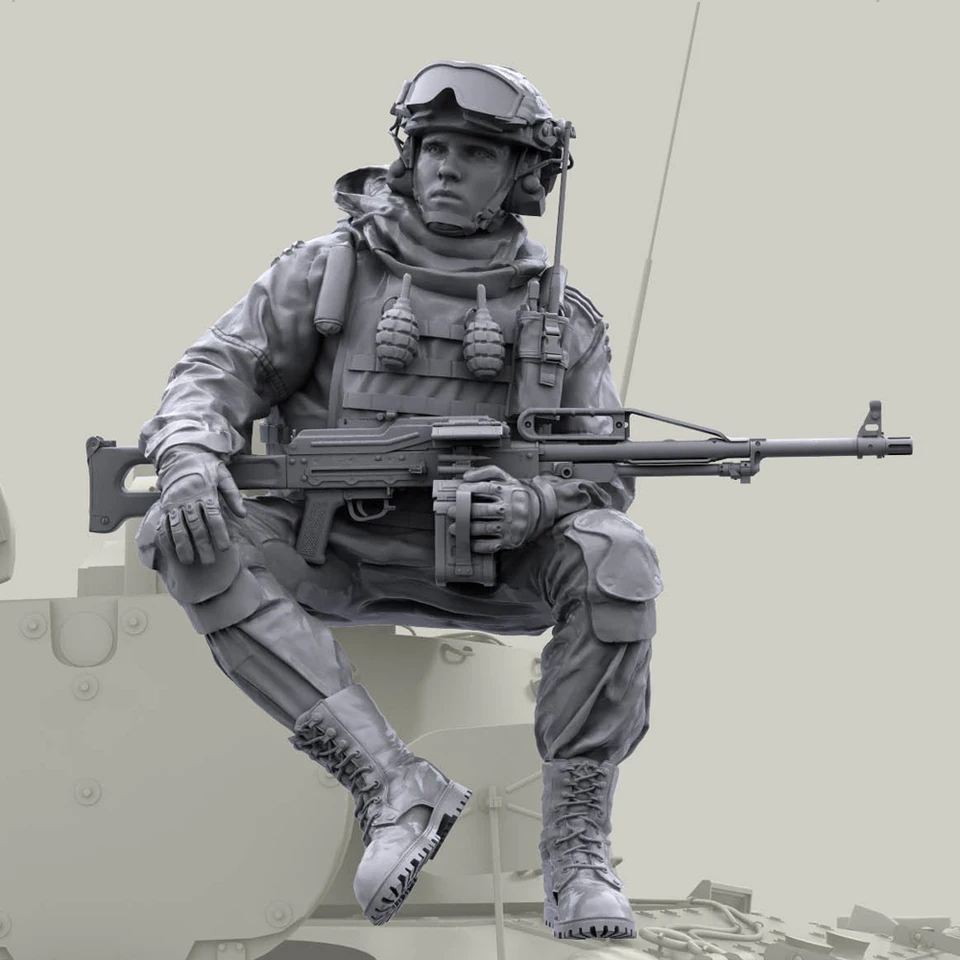 1/35 moderného ruského strojového zbrane s Pechenegom MG, vojakom modelu živicí