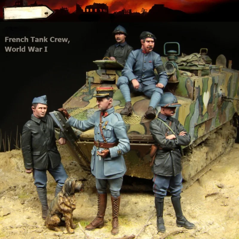 1/35 Scale Reviin postava Model francúzsky tank posádka WWI 5-osobná vojenská garážová súprava Mini socha samovelí zostavenie nenatrete N550