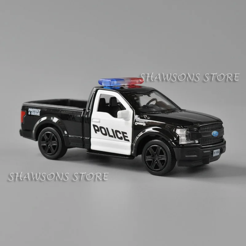 1:36 Diecast Model CAR Hray Ford F-150 Raptor Police Patrol Wagon Pull späť miniatúrna replika