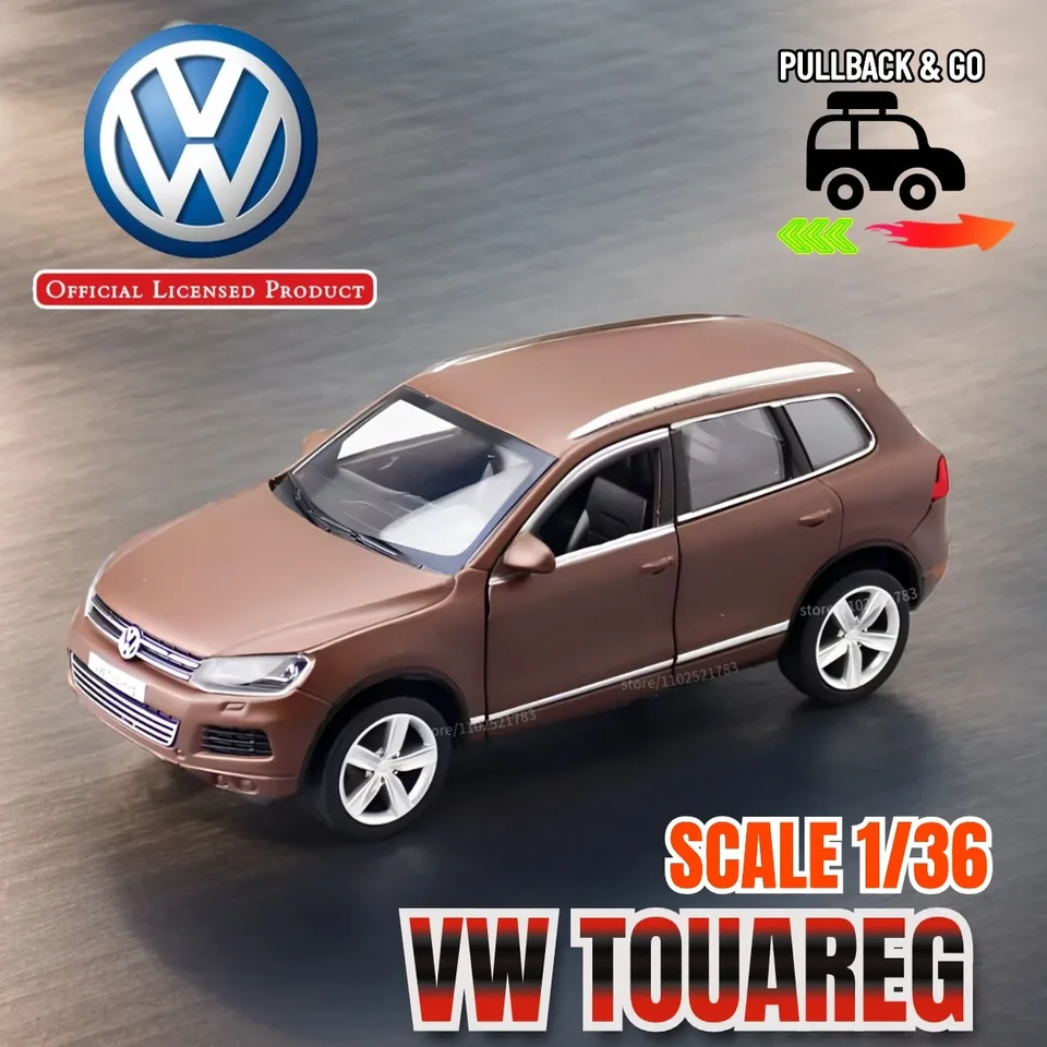 1/36 Volkswagen VW Touareg Pullback Toy Model Model Oficiálna licencovaná zliatina Diecast Scale Replika Replika Vianoce