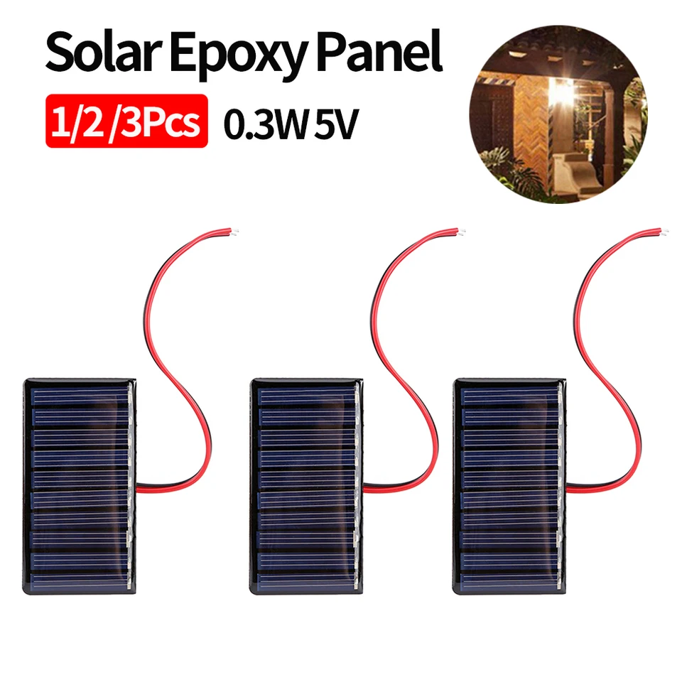1-3ks 0,3 W 5V Solar Epoxy Panel Polysiliconova doska s modulom so solárnym systémom Wire Mini Solar pre batériu