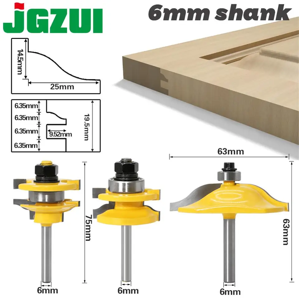 1-3ks 6 mm driek na koľajnicu a Stile Router Bits-Zamestnaného štandardného ogee dverového noža Woodworking Cutter Tenon Cutter pre drevené náradie