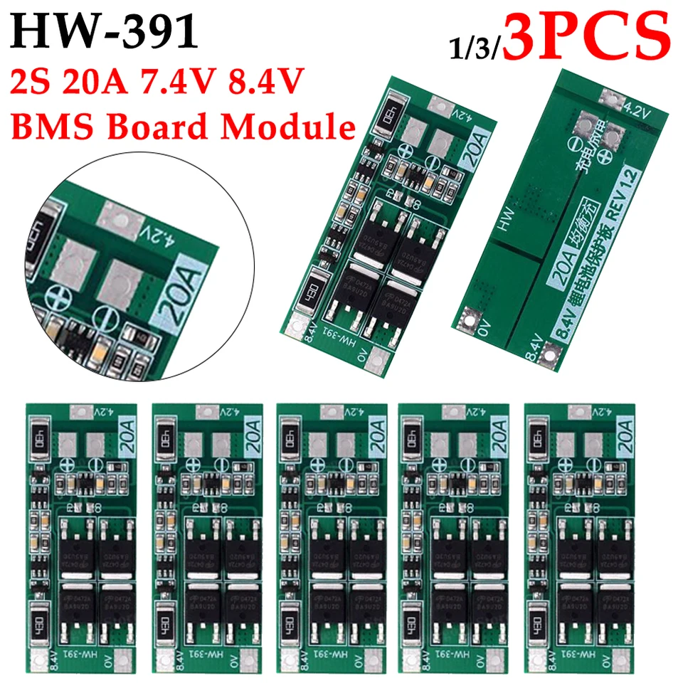 1-3ks HW-391 nabíjačku na nabíjačku PCB 2S 20A 7.4V 8.4V LI-ION BATTERIÁLNA doska BMS Board MODUL MODUL