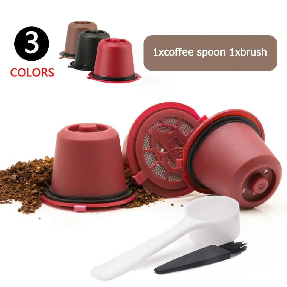 1/3ks kávová kapsula doplňujúca kávová kapsula Filter šálka Nespresso Machsule Filter šálky Spoon Brush Coffeeware