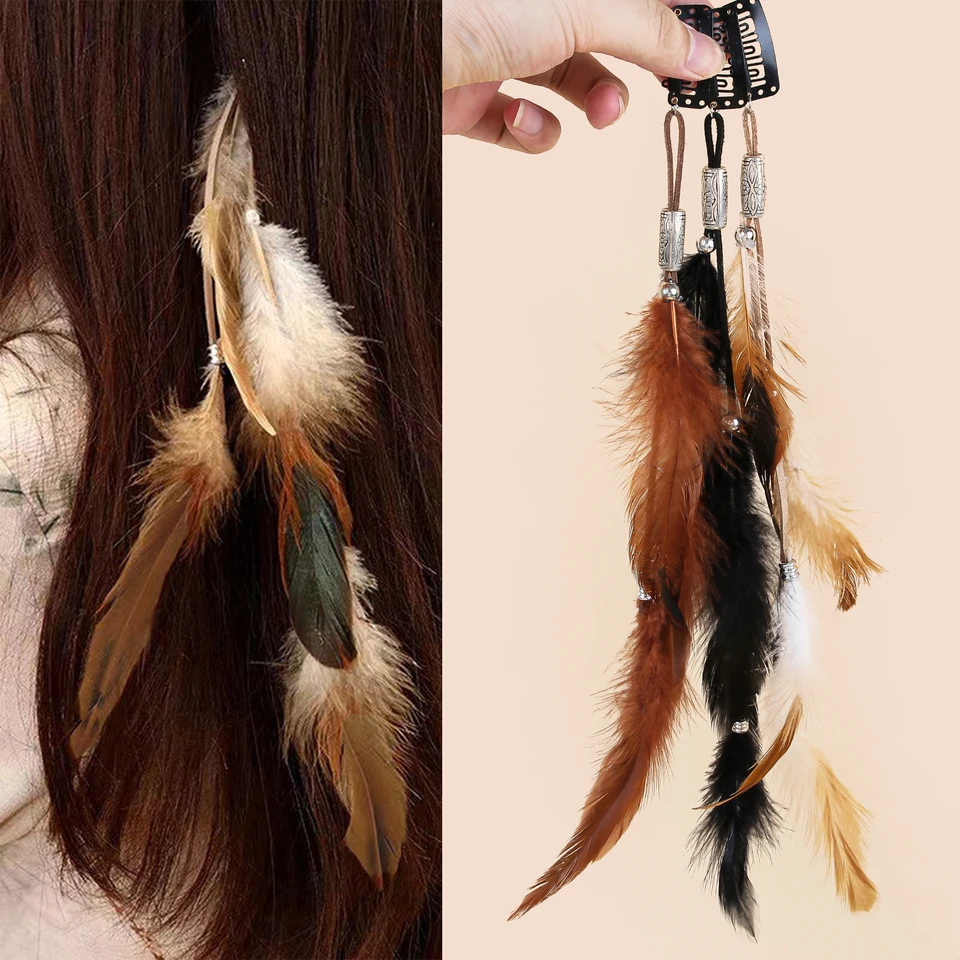 1/3ks ručne vyrábané hrebeňové darčeky čelenky hlavy pokyny Novinka Hairclips Hippie Hippie Feather Hairclips
