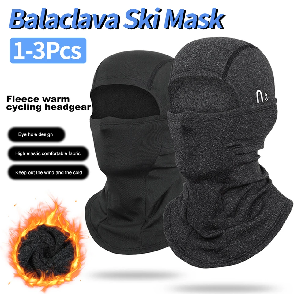 1-3ksová maska ​​na tvár Balaclava pre mužov Dámske tepelné teplé krk Priedušná cyklistika Full Mask Wind-odolná prilba v zime