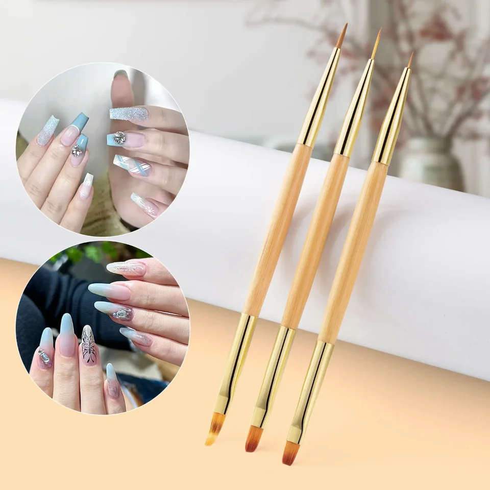 1/3PC dvojité konce kefy na nechty 3D tipy DIY UV Gélové kvety Liner kefka maľba pero Profesionálne salón manikúra Nástroje