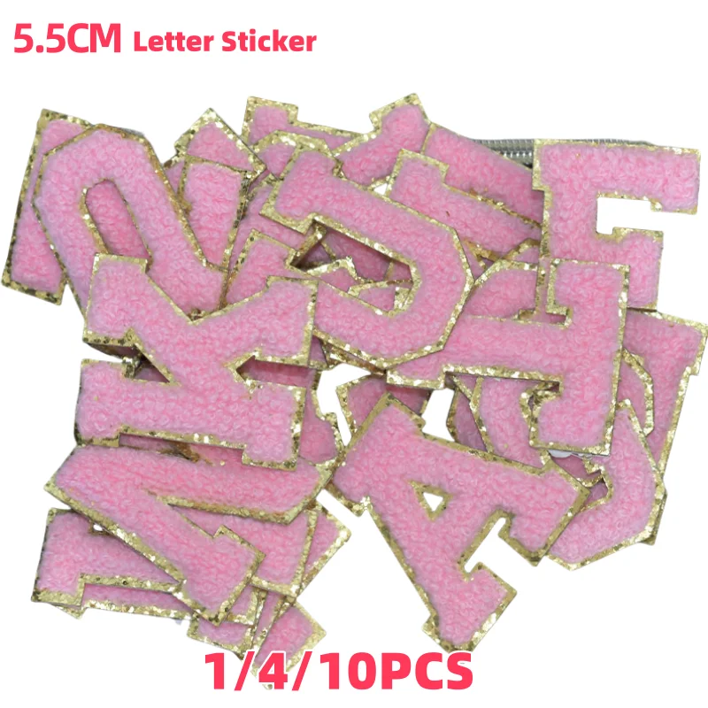 1/4/10ks Pink Chenille Listy Patches 5,5 cm abecedy pre tašky výroby DIY Personalizované meno oblečenie doplnky
