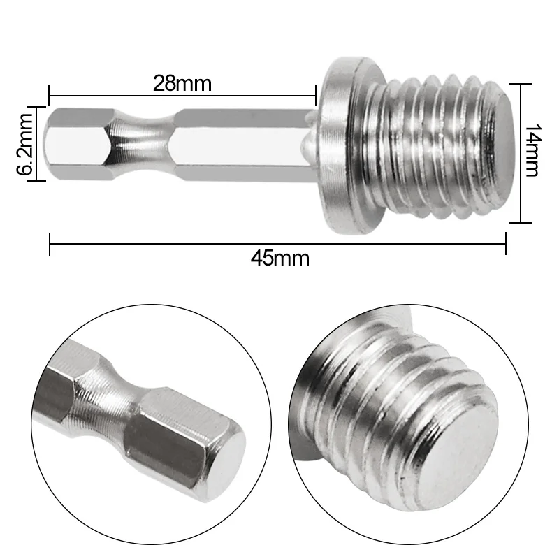 1/4 Hex Drilt Drill Adapter M14 skrutkovacia závit spojovacieho prútového uhla mlyna kľučky leštiace mlynčeky Elektrické náradie Príslušenstvo