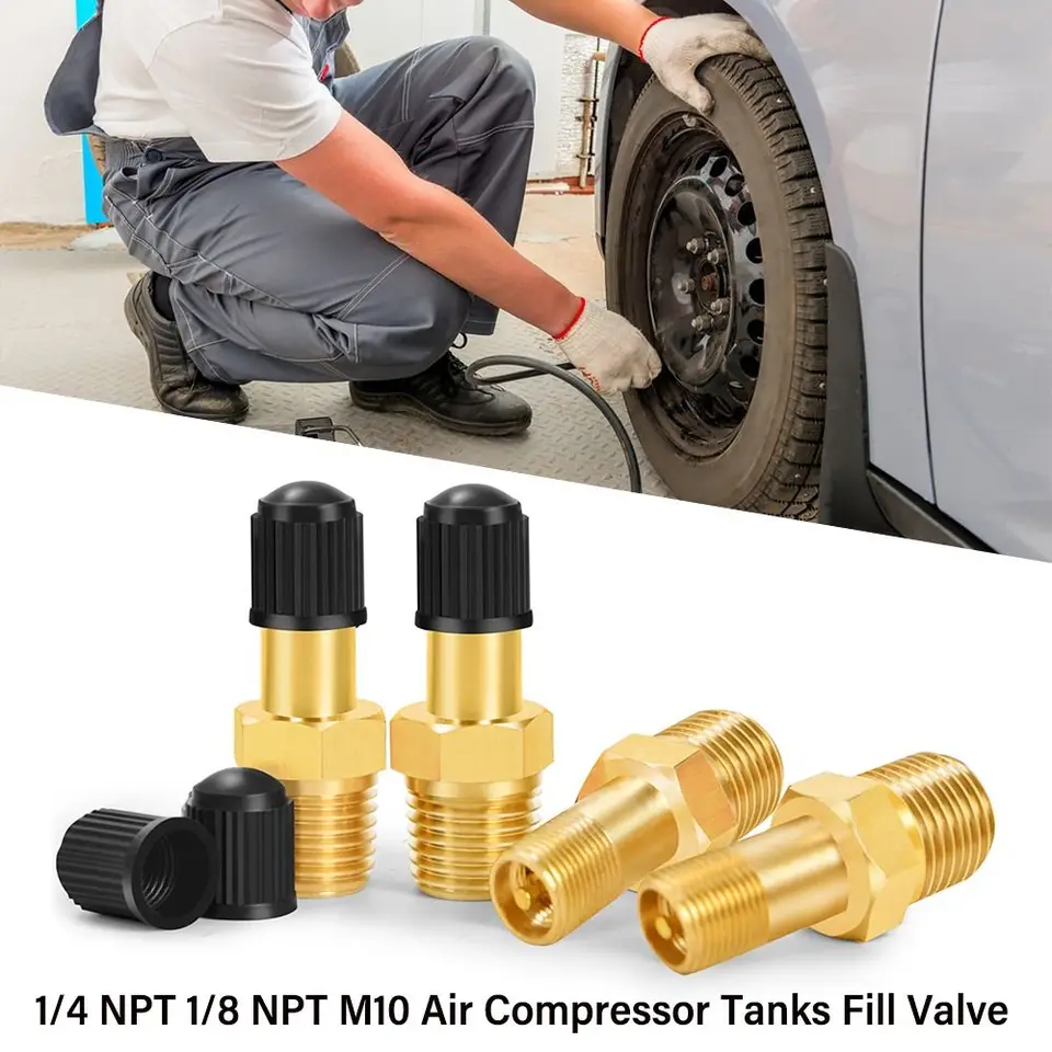 1/4 NPT 1/8 NPT M10 Air Compressor Tanks Felt Ventil proti korózii mosadzný Schrader Valve Automobilový ventil pneumatiky pneumatiky Coppe Coppe