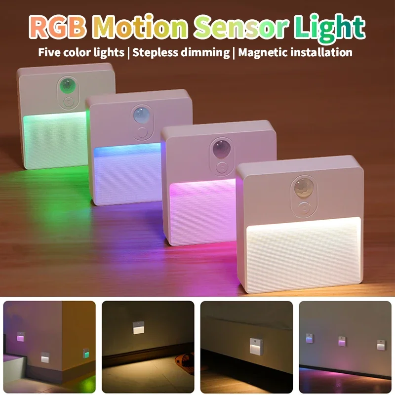 1-4 PCS LED Nočné svetlo RGB Sensor Motion Smart Svetlá USB Nabíjateľná stmievacia lampa bezdrôtové osvetlenie pre schodisko spálne skrine