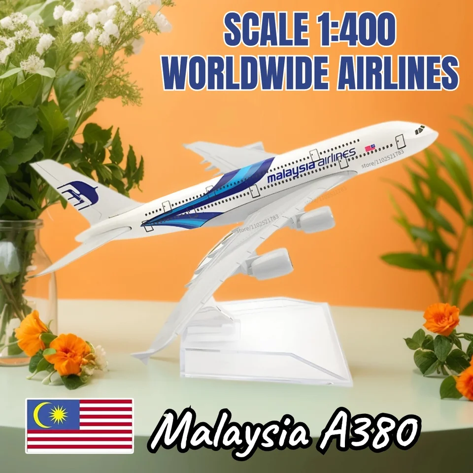 1: 400 Malajzia A380 Diecast Aircraft Replica Scale Boeing Airbus Model Model Aviation Figure Figure pre deti pre chlapca
