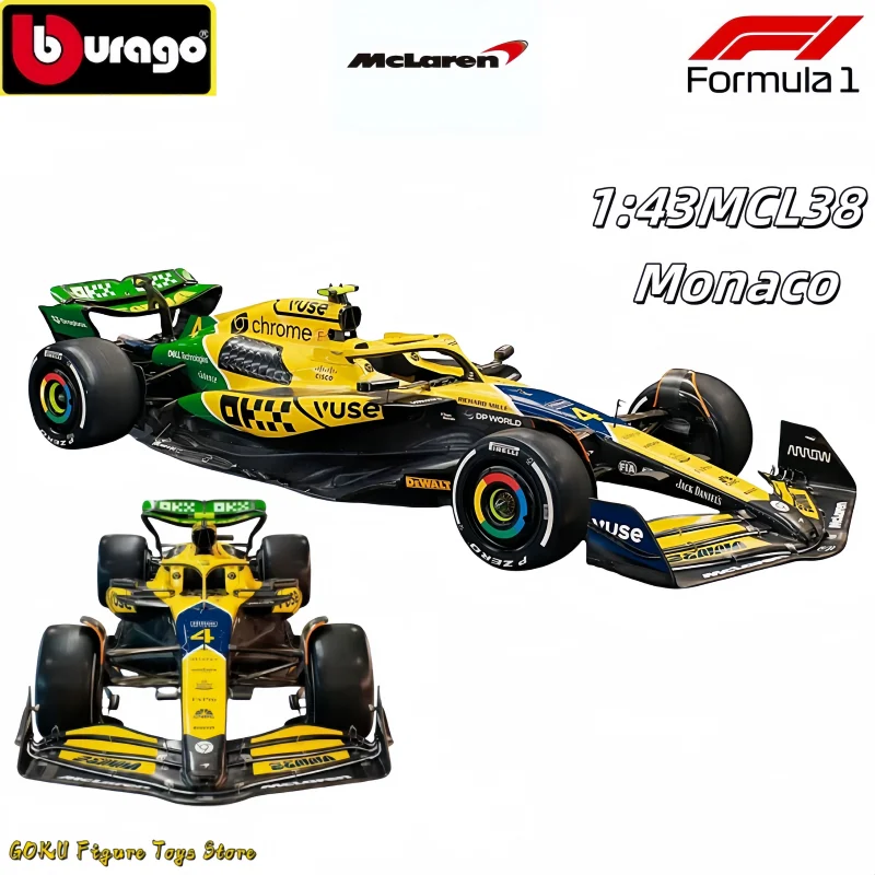 1:43 Bburago McLaren McL38 Monaco Grand Prix F1 2024 F1 Miniatúrny odtieň Model #4 #81 Lando Norris F1 Dar