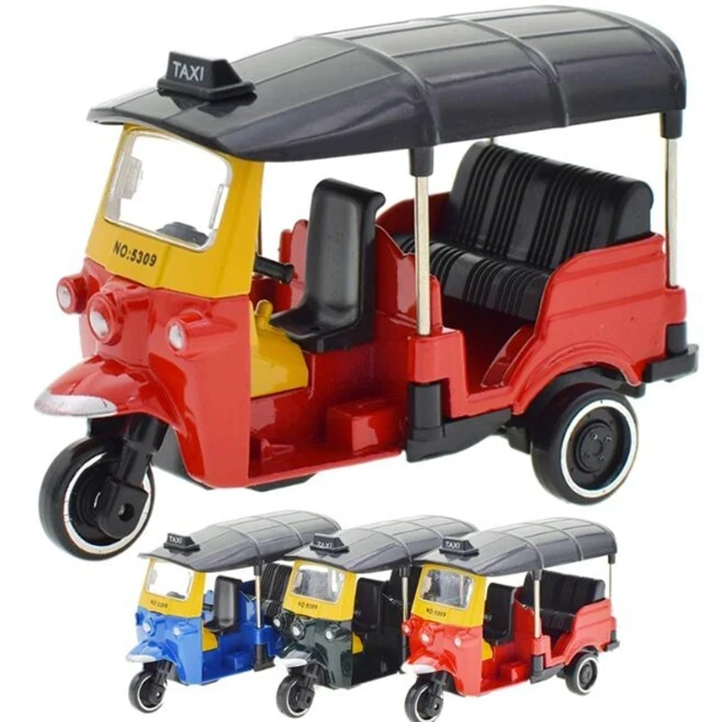 1:43 Stupnica kovová zliatina Classic Tuk tuk Taxi Bangkok India India Tricy Taxi Model Model automobilov Diecast Hračky pre zber